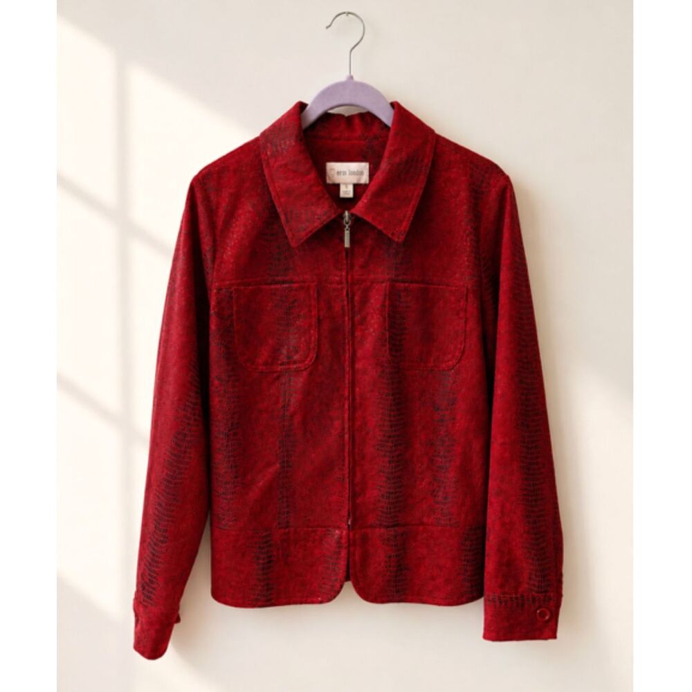 Vintage Erin London Red Textured Zip Jacket - edgy statement piece - Small